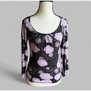 Vintage Made in USA Black and Purple 3/4 Sleeve Top